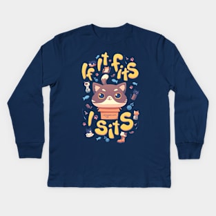 If It Fits I Sits // Kawaii Cats, Kitten Meme, Adopt, Pets Kids Long Sleeve T-Shirt